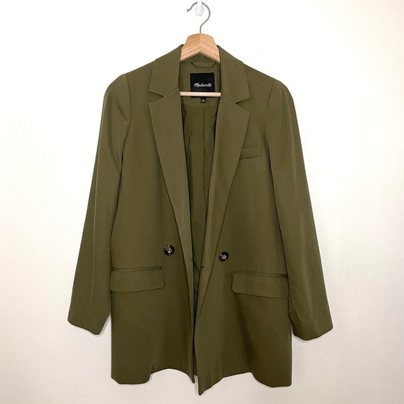 Madewell Drapeweave Caldwell Double Breasted Blazer Jacket Kale Green XS - Picture 6 of 16